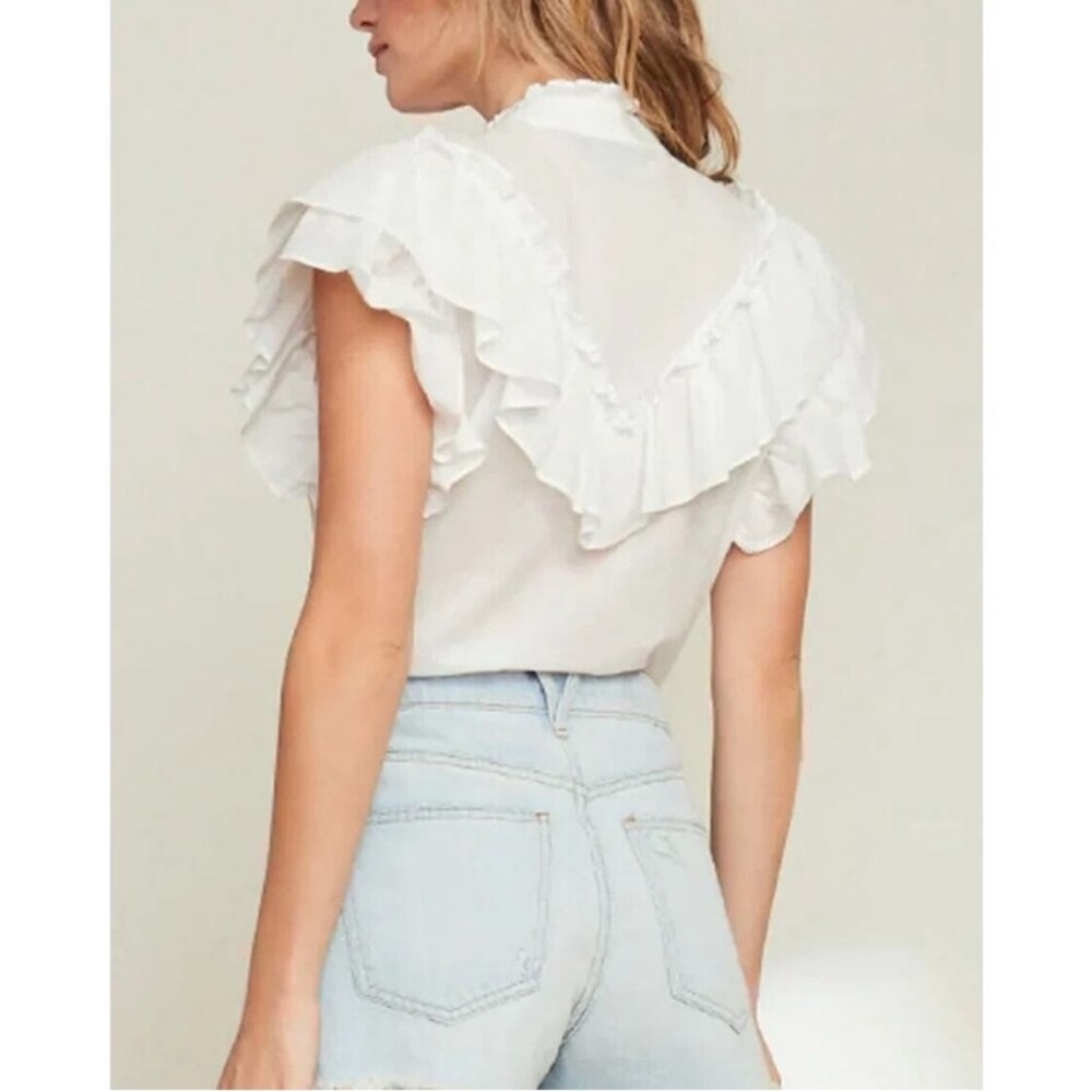 Veronica Beard White Ruffle-Trim Button Front Blouse - Picture 3 of 7